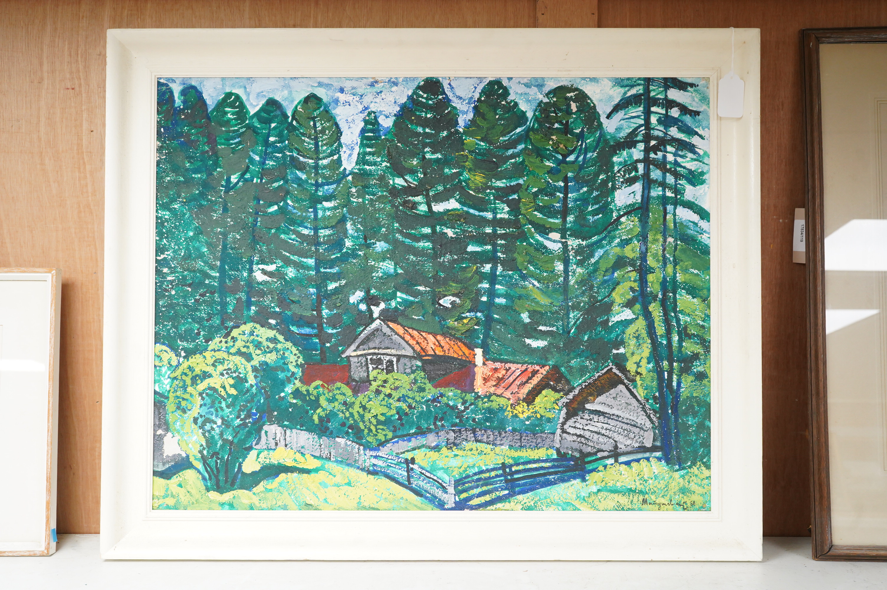 Yuri Matushevski (Russian, b.1930-1999), 'Dacha in the Woods, '68', signed and dated, oil on canvas board, 54 x 68cm